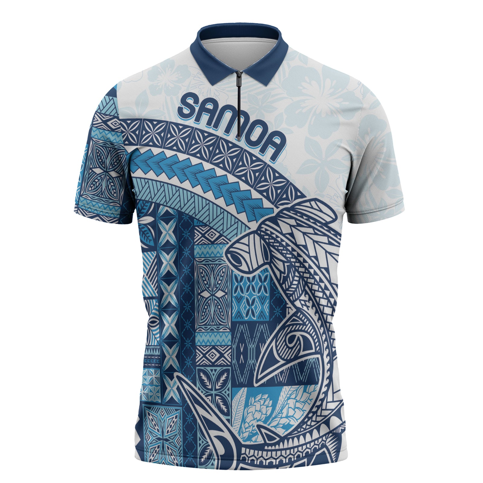 Samoa Mamanu Siapo Royal Blue Zipper Polo Shirt Tatau Malie LT7 Royal Blue - Polynesian Pride