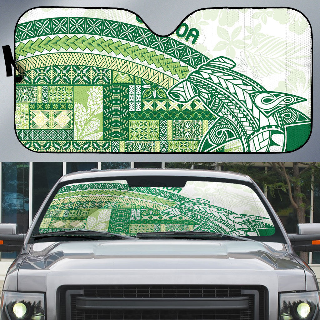 Samoa Mamanu Siapo Forest Green Auto Sun Shade Tatau Malie LT7 Forest Green - Polynesian Pride