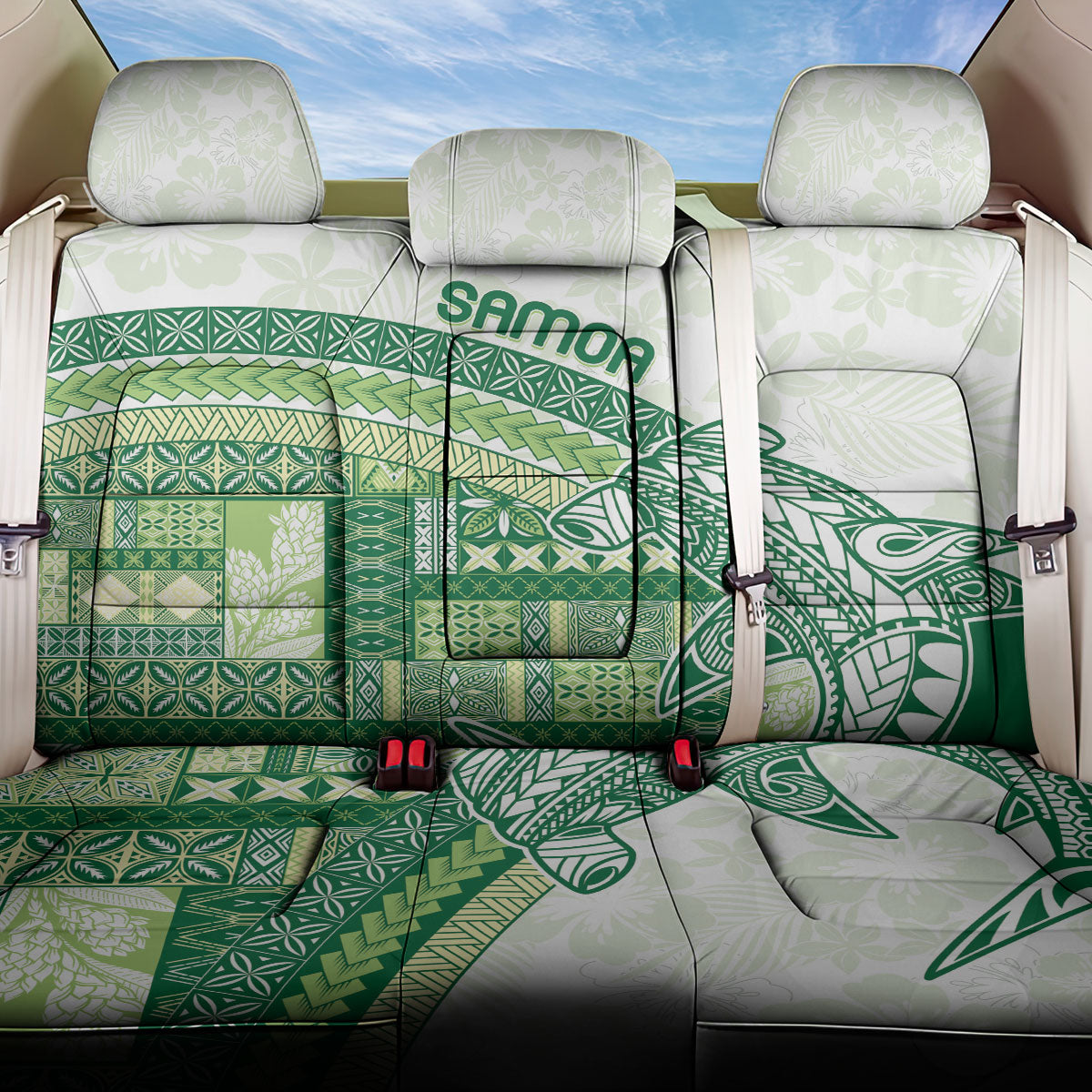 Samoa Mamanu Siapo Forest Green Back Car Seat Cover Tatau Malie LT7 One Size Forest Green - Polynesian Pride