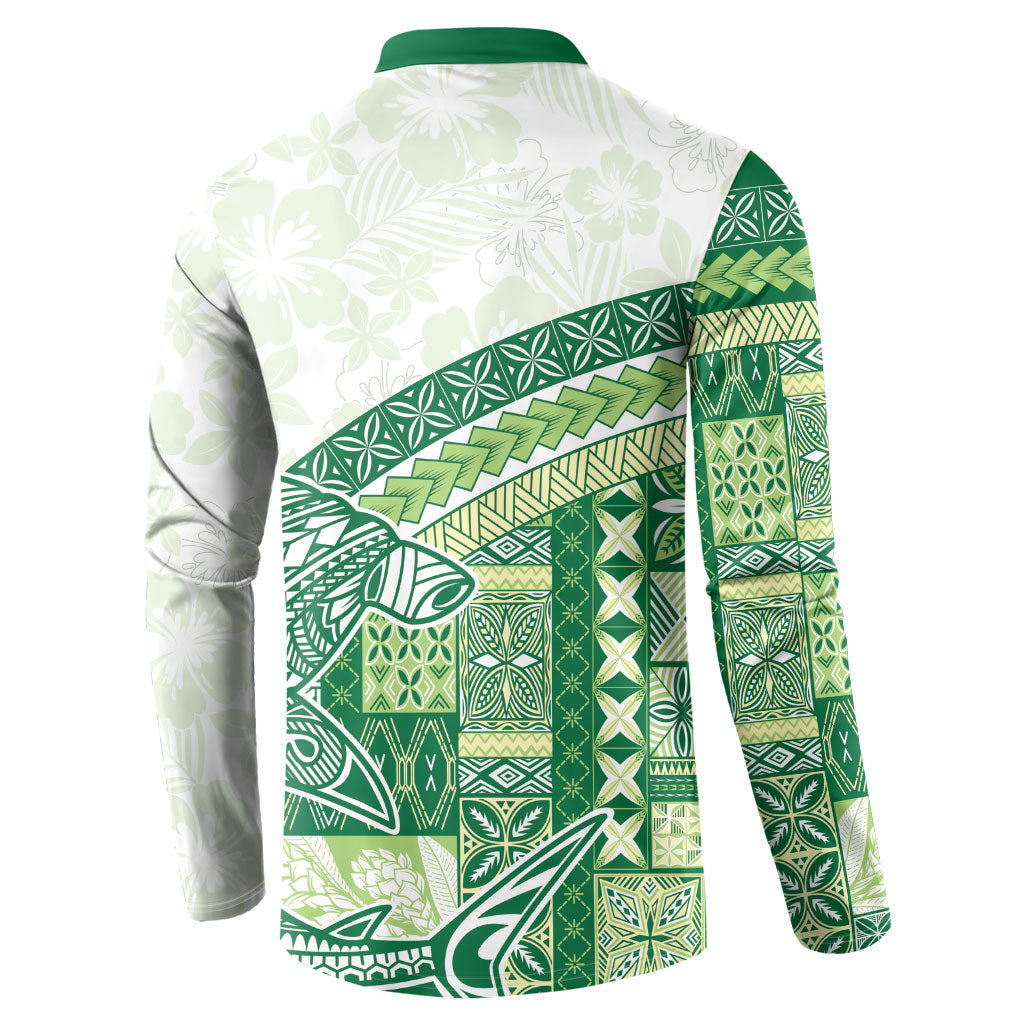 Samoa Mamanu Siapo Forest Green Button Sweatshirt Tatau Malie LT7 - Polynesian Pride