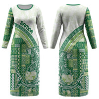 Samoa Mamanu Siapo Forest Green Couples Matching Long Sleeve Bodycon Dress and Long Sleeve Button Shirt Tatau Malie LT7 - Polynesian Pride