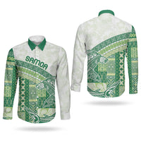 Samoa Mamanu Siapo Forest Green Couples Matching Off Shoulder Maxi Dress and Long Sleeve Button Shirt Tatau Malie LT7 - Polynesian Pride