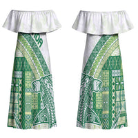 Samoa Mamanu Siapo Forest Green Couples Matching Off Shoulder Maxi Dress and Long Sleeve Button Shirt Tatau Malie LT7 - Polynesian Pride