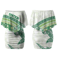 Samoa Mamanu Siapo Forest Green Couples Matching Off Shoulder Short Dress and Long Sleeve Button Shirt Tatau Malie LT7 - Polynesian Pride