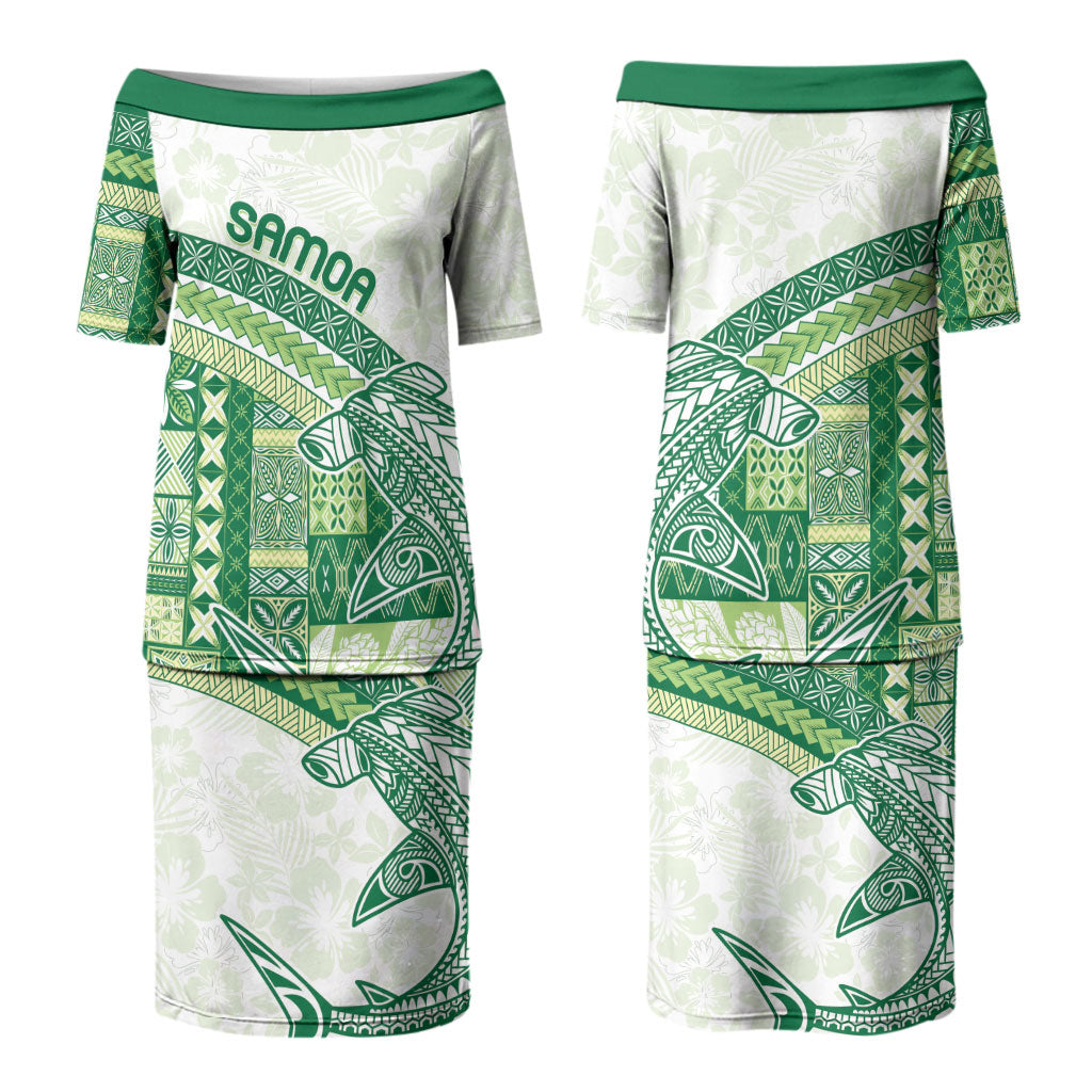 Samoa Mamanu Siapo Forest Green Couples Matching Puletasi and Long Sleeve Button Shirt Tatau Malie LT7 - Polynesian Pride