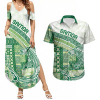 Samoa Mamanu Siapo Forest Green Couples Matching Summer Maxi Dress and Hawaiian Shirt Tatau Malie LT7 Forest Green - Polynesian Pride
