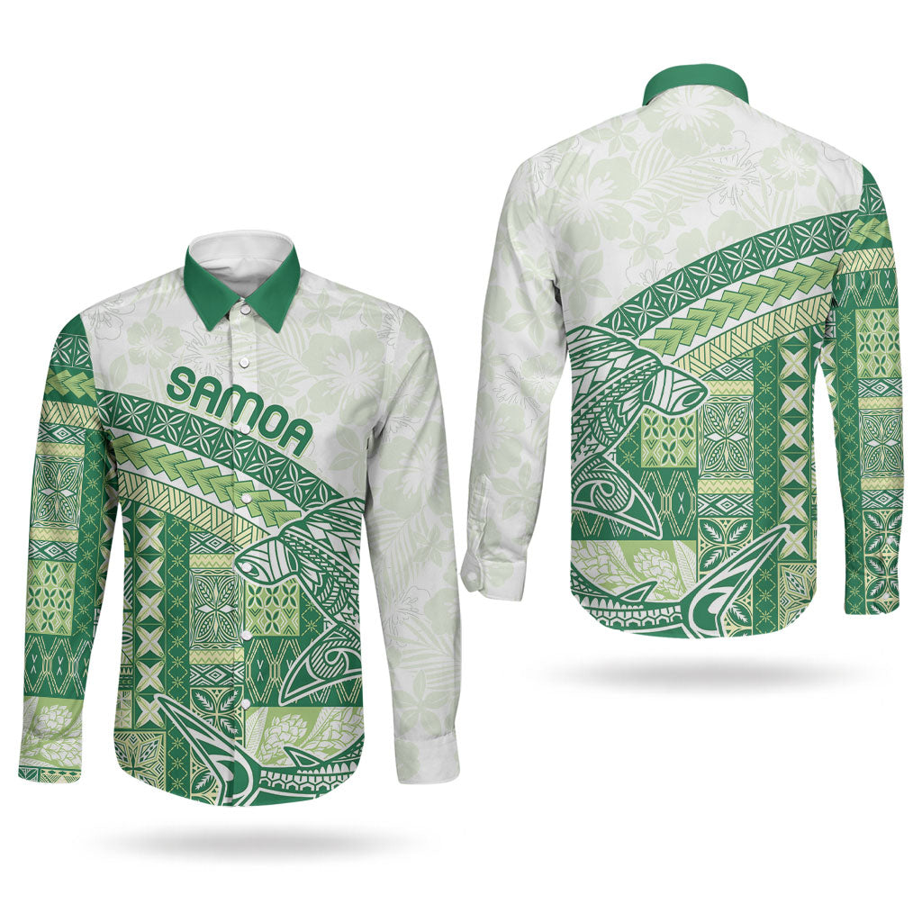 Samoa Mamanu Siapo Forest Green Couples Matching Summer Maxi Dress and Long Sleeve Button Shirt Tatau Malie LT7 - Polynesian Pride