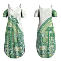 Samoa Mamanu Siapo Forest Green Couples Matching Summer Maxi Dress and Long Sleeve Button Shirt Tatau Malie LT7 - Polynesian Pride