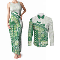 Samoa Mamanu Siapo Forest Green Couples Matching Tank Maxi Dress and Long Sleeve Button Shirt Tatau Malie LT7 Forest Green - Polynesian Pride