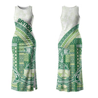 Samoa Mamanu Siapo Forest Green Couples Matching Tank Maxi Dress and Long Sleeve Button Shirt Tatau Malie LT7 - Polynesian Pride