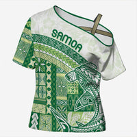 Samoa Mamanu Siapo Forest Green Cross Shoulder Shirt Tatau Malie LT7 Female Forest Green - Polynesian Pride