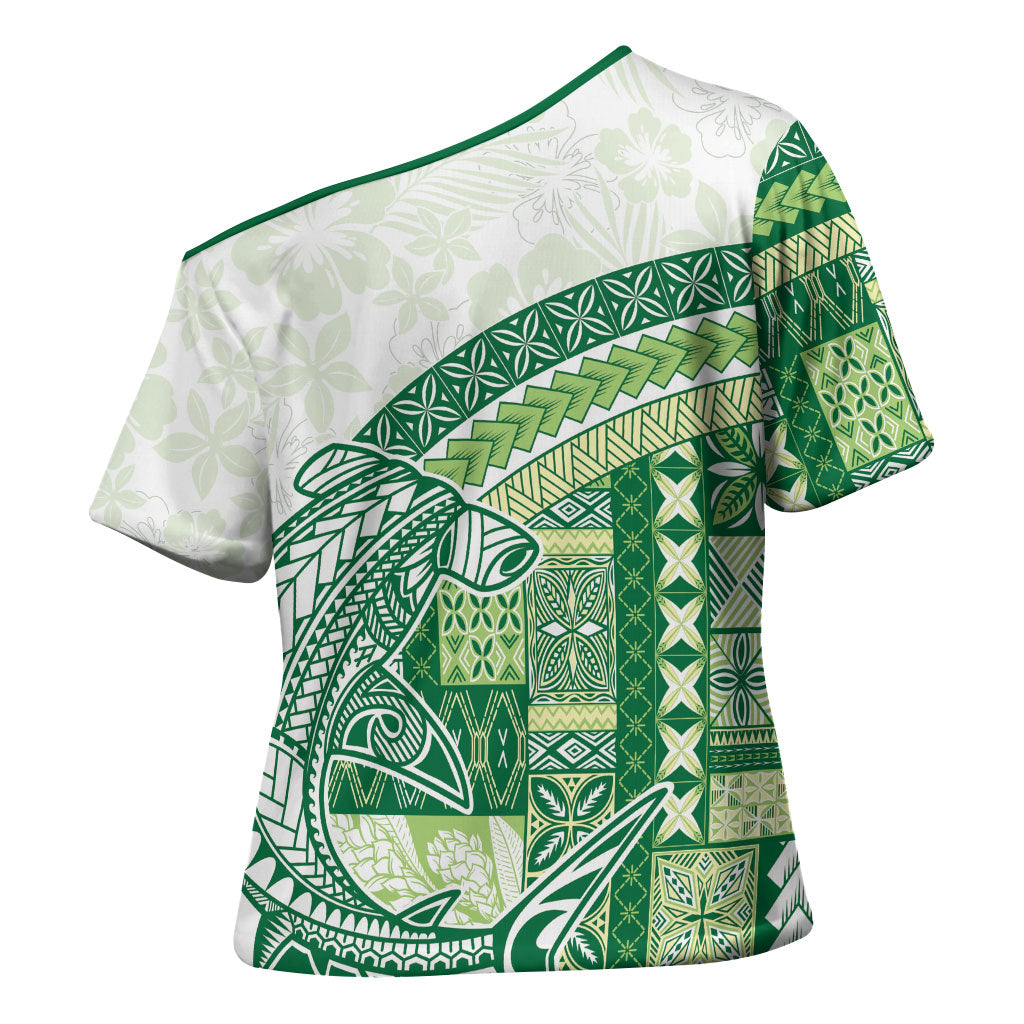 Samoa Mamanu Siapo Forest Green Cross Shoulder Shirt Tatau Malie LT7 - Polynesian Pride