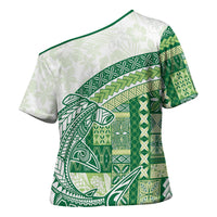 Samoa Mamanu Siapo Forest Green Cross Shoulder Shirt Tatau Malie LT7 - Polynesian Pride