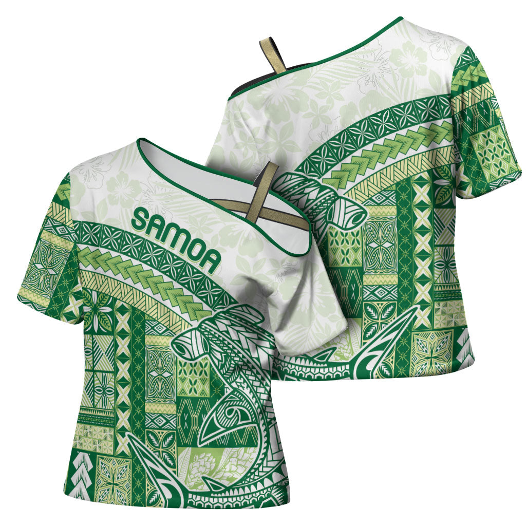 Samoa Mamanu Siapo Forest Green Cross Shoulder Shirt Tatau Malie LT7 - Polynesian Pride
