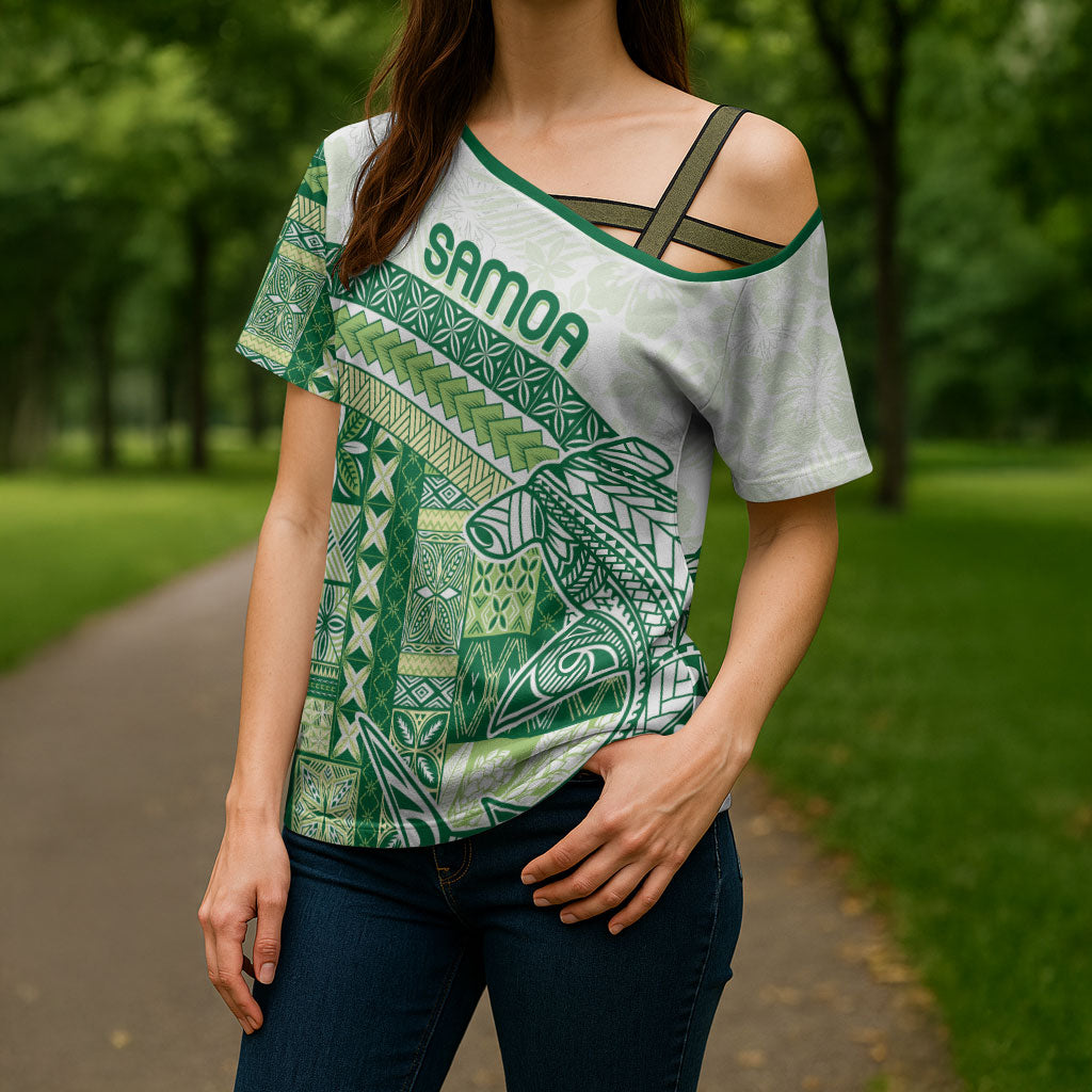 Samoa Mamanu Siapo Forest Green Cross Shoulder Shirt Tatau Malie LT7 - Polynesian Pride