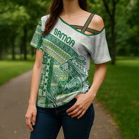Samoa Mamanu Siapo Forest Green Cross Shoulder Shirt Tatau Malie LT7 - Polynesian Pride
