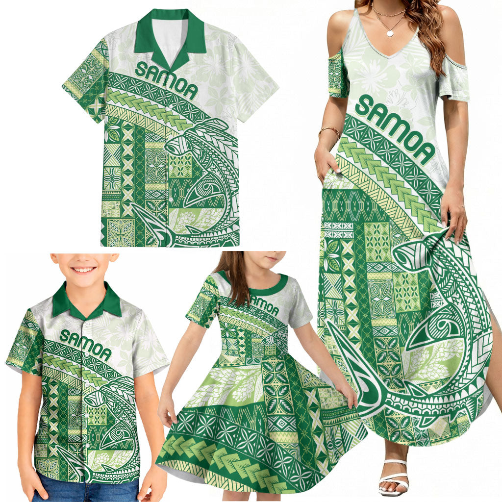 Samoa Mamanu Siapo Forest Green Family Matching Summer Maxi Dress and Hawaiian Shirt Tatau Malie LT7 - Polynesian Pride