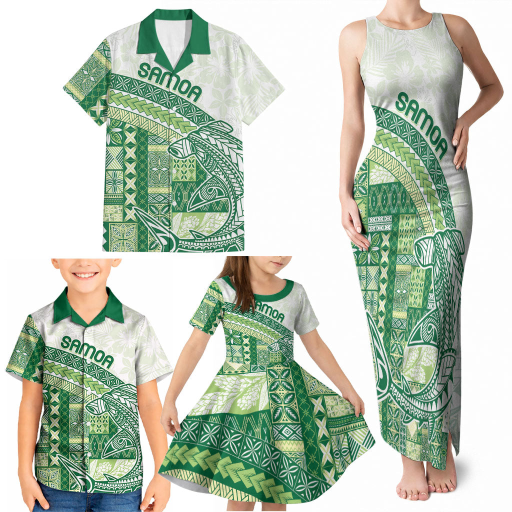 Samoa Mamanu Siapo Forest Green Family Matching Tank Maxi Dress and Hawaiian Shirt Tatau Malie LT7 - Polynesian Pride
