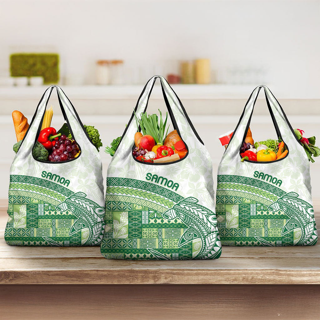 Samoa Mamanu Siapo Forest Green Grocery Bag Tatau Malie LT7 3-pack One Size Forest Green - Polynesian Pride