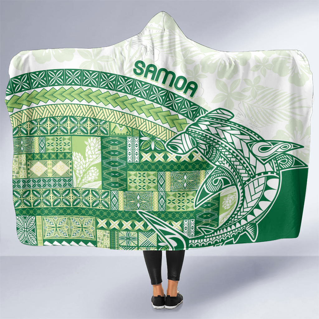 Samoa Mamanu Siapo Forest Green Hooded Blanket Tatau Malie LT7 One Size Forest Green - Polynesian Pride
