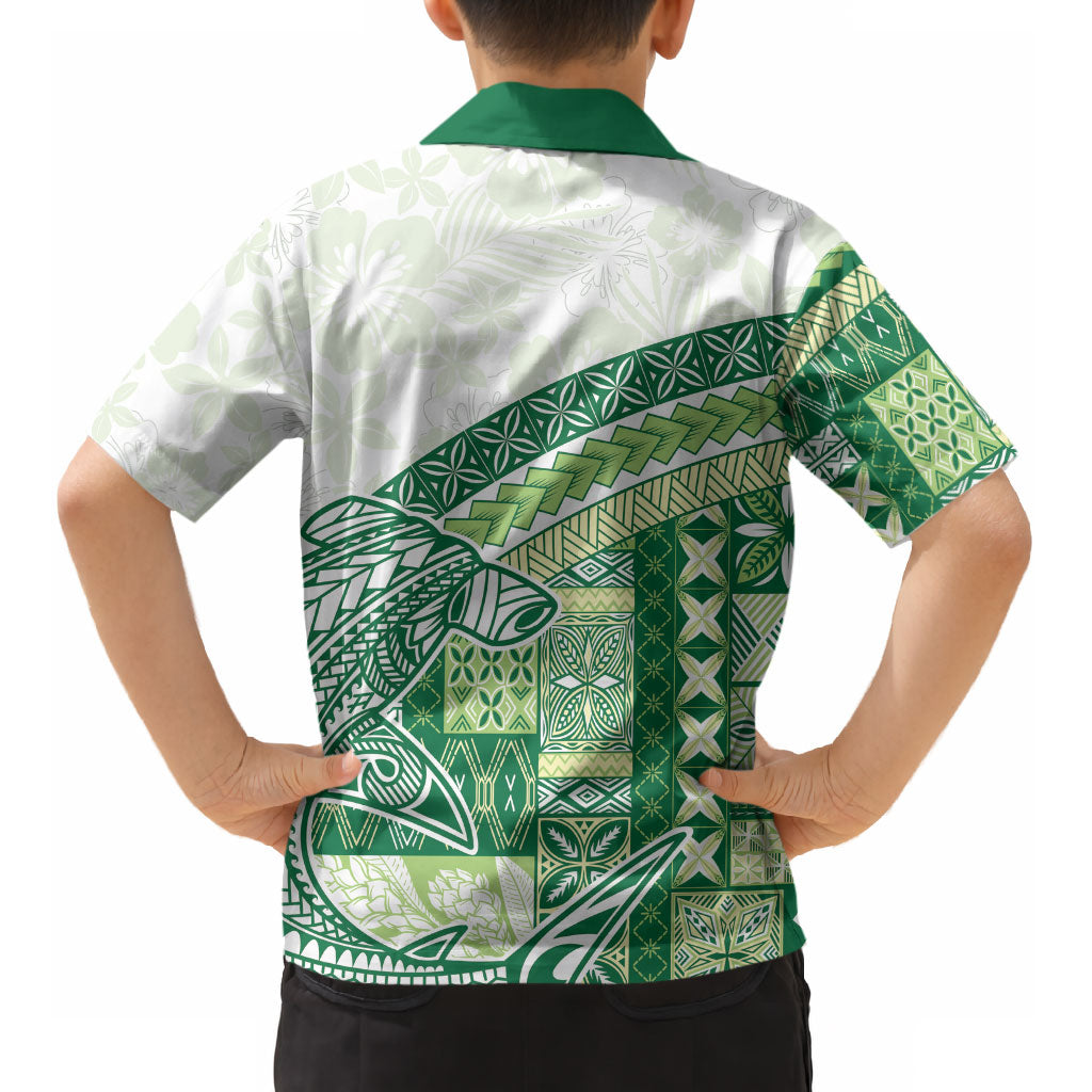 Samoa Mamanu Siapo Forest Green Kid Hawaiian Shirt Tatau Malie LT7 - Polynesian Pride