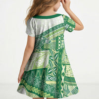 Samoa Mamanu Siapo Forest Green Kid Short Sleeve Dress Tatau Malie LT7 - Polynesian Pride
