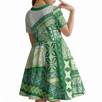 Samoa Mamanu Siapo Forest Green Kid Short Sleeve Dress Tatau Malie LT7 - Polynesian Pride