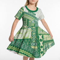 Samoa Mamanu Siapo Forest Green Kid Short Sleeve Dress Tatau Malie LT7 - Polynesian Pride