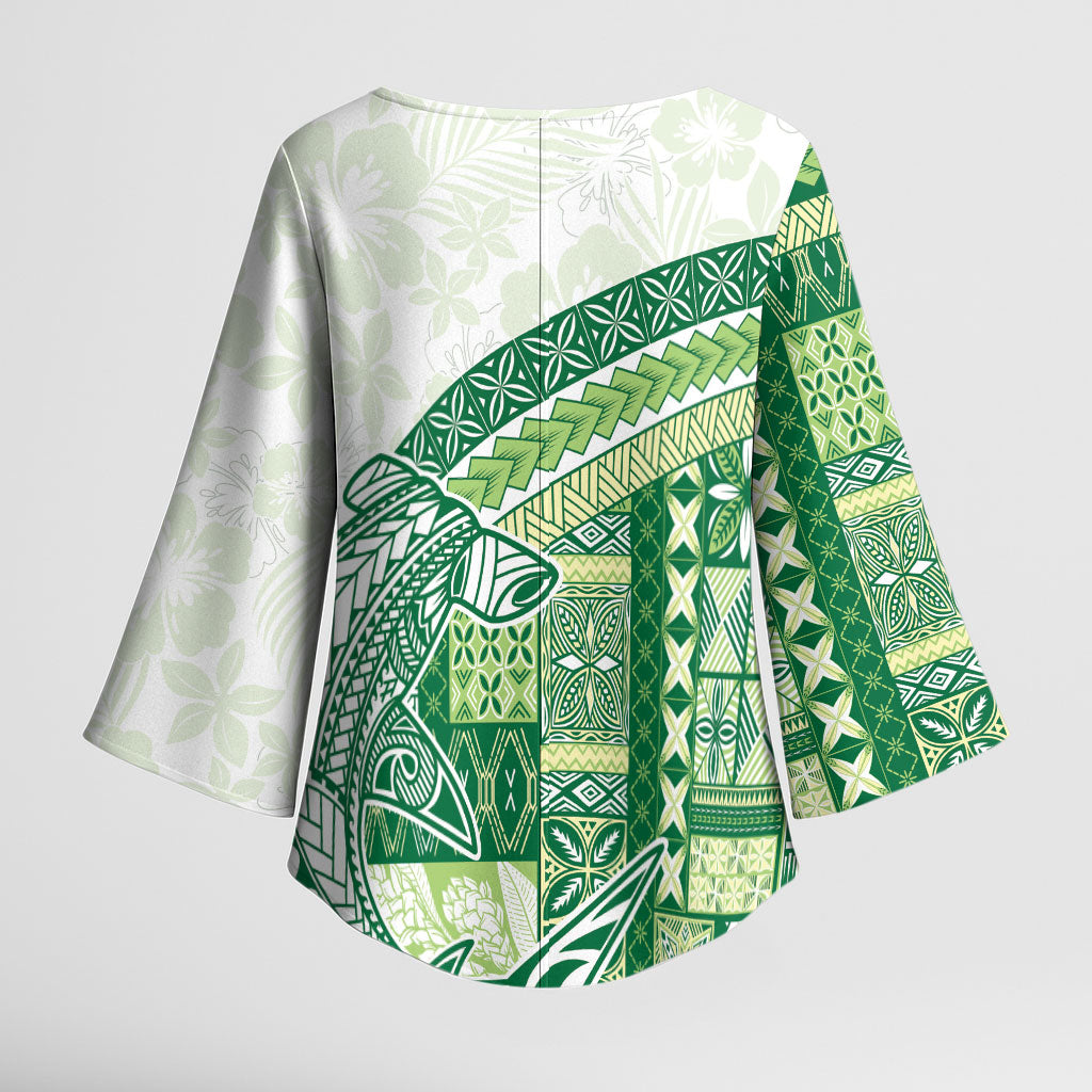 Samoa Mamanu Siapo Forest Green Kimono Sleeve Blouse Tatau Malie LT7 - Polynesian Pride