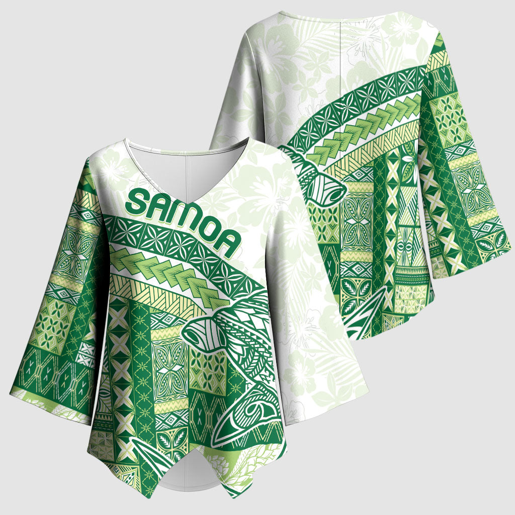 Samoa Mamanu Siapo Forest Green Kimono Sleeve Blouse Tatau Malie LT7 - Polynesian Pride