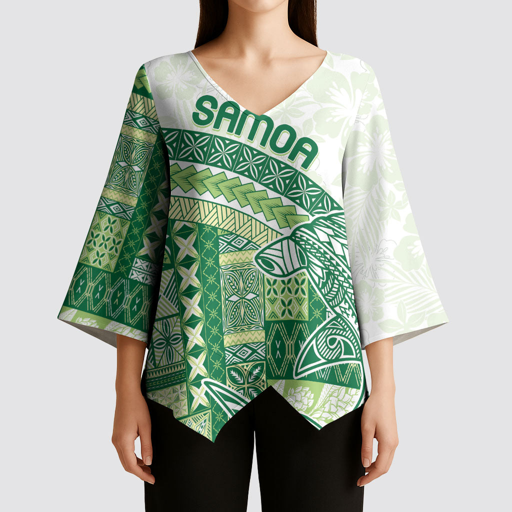 Samoa Mamanu Siapo Forest Green Kimono Sleeve Blouse Tatau Malie LT7 - Polynesian Pride