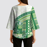 Samoa Mamanu Siapo Forest Green Kimono Sleeve Blouse Tatau Malie LT7 - Polynesian Pride