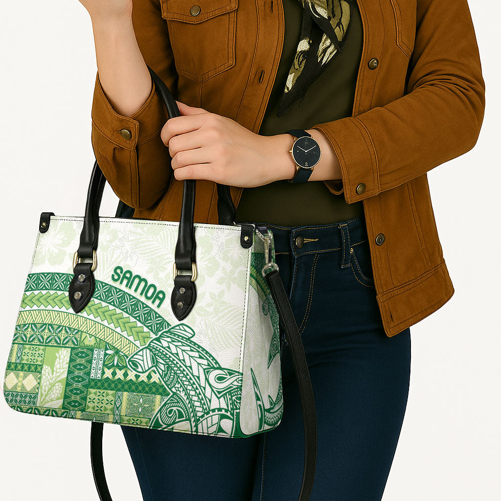 Samoa Mamanu Siapo Forest Green Leather Bag Tatau Malie LT7 - Polynesian Pride