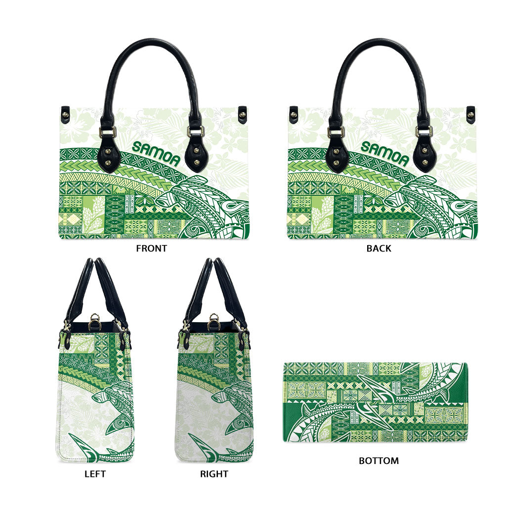 Samoa Mamanu Siapo Forest Green Leather Bag Tatau Malie LT7 - Polynesian Pride