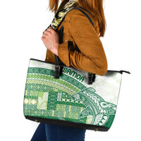 Samoa Mamanu Siapo Forest Green Leather Tote Bag Tatau Malie LT7 Forest Green - Polynesian Pride