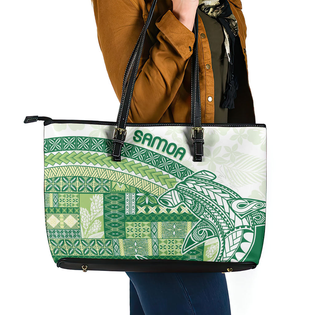 Samoa Mamanu Siapo Forest Green Leather Tote Bag Tatau Malie LT7 - Polynesian Pride