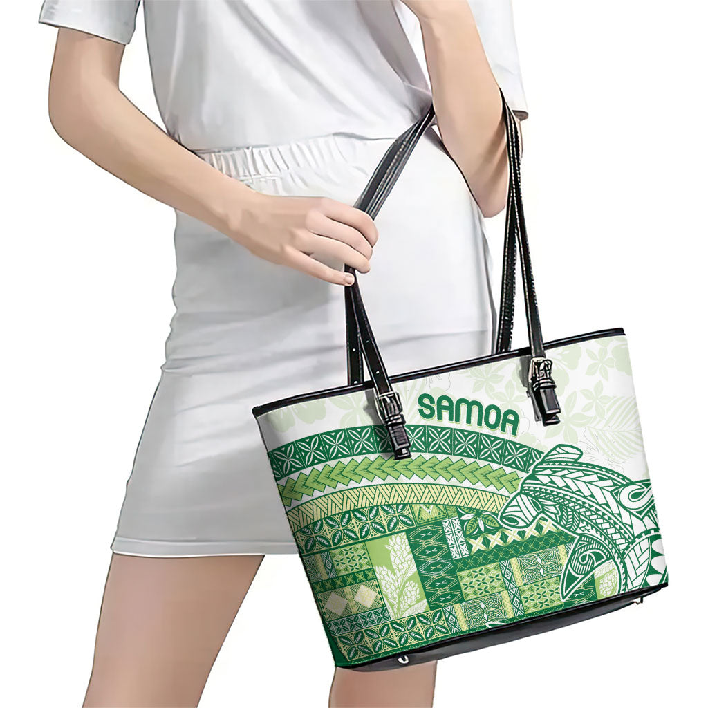 Samoa Mamanu Siapo Forest Green Leather Tote Bag Tatau Malie LT7 - Polynesian Pride