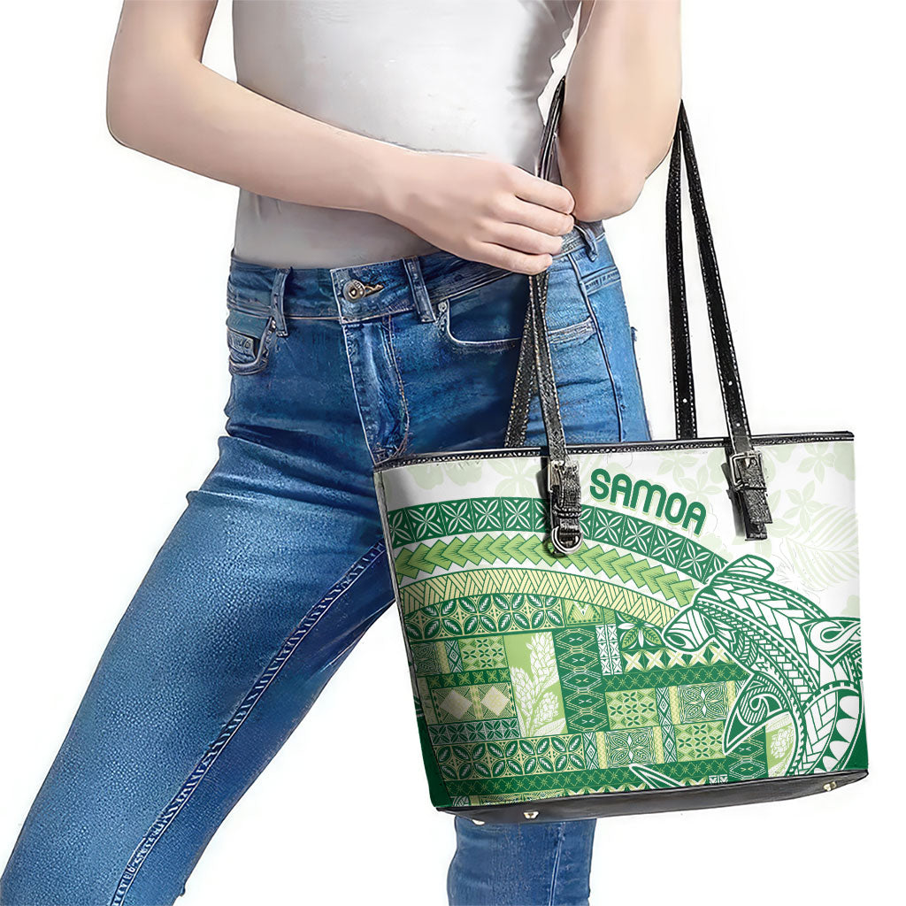 Samoa Mamanu Siapo Forest Green Leather Tote Bag Tatau Malie LT7 - Polynesian Pride