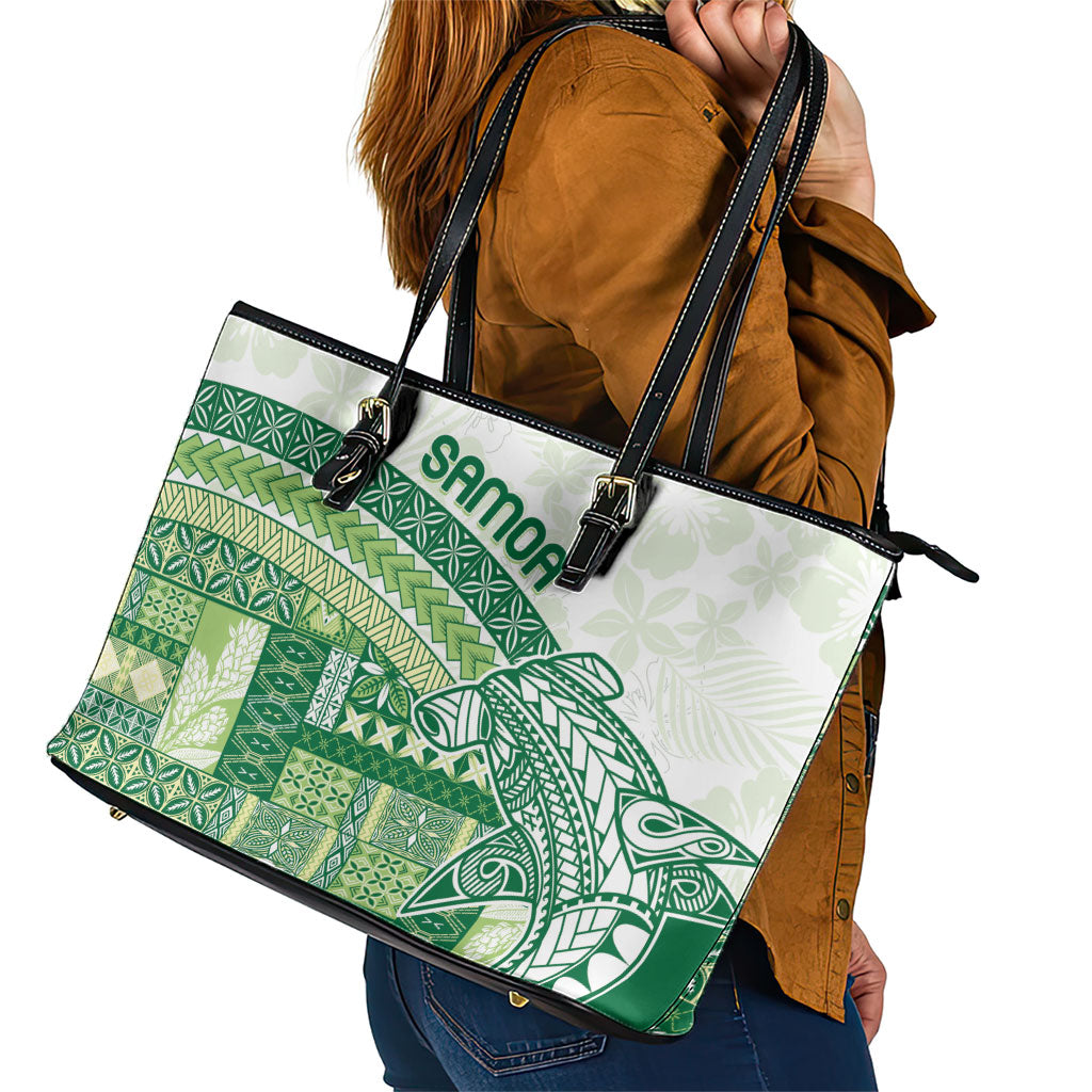 Samoa Mamanu Siapo Forest Green Leather Tote Bag Tatau Malie LT7 - Polynesian Pride