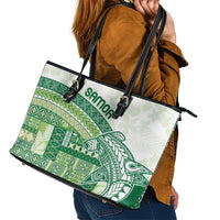 Samoa Mamanu Siapo Forest Green Leather Tote Bag Tatau Malie LT7 - Polynesian Pride