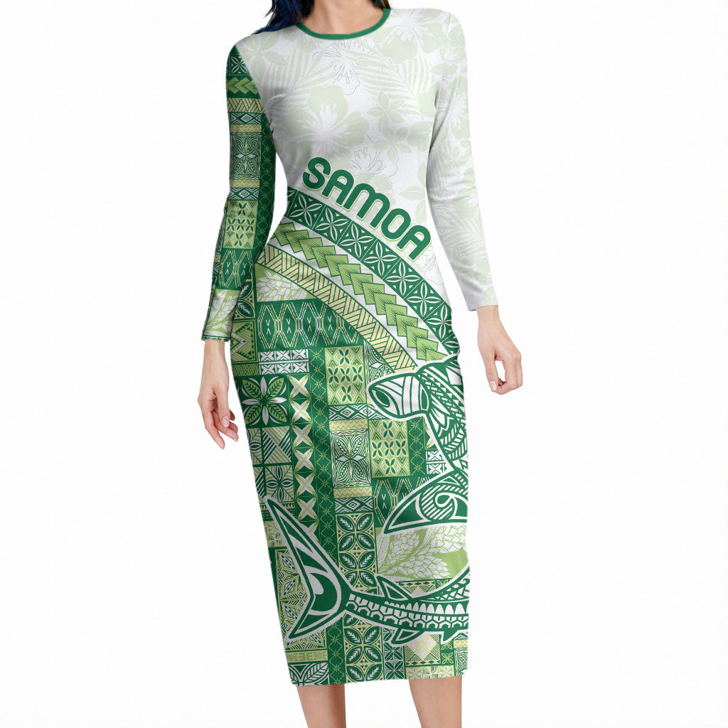 Samoa Mamanu Siapo Forest Green Long Sleeve Bodycon Dress Tatau Malie LT7 Long Dress Forest Green - Polynesian Pride