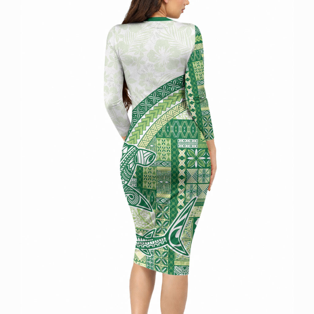 Samoa Mamanu Siapo Forest Green Long Sleeve Bodycon Dress Tatau Malie LT7 - Polynesian Pride