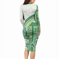 Samoa Mamanu Siapo Forest Green Long Sleeve Bodycon Dress Tatau Malie LT7 - Polynesian Pride