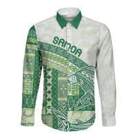 Samoa Mamanu Siapo Forest Green Long Sleeve Button Shirt Tatau Malie LT7 Unisex Forest Green - Polynesian Pride
