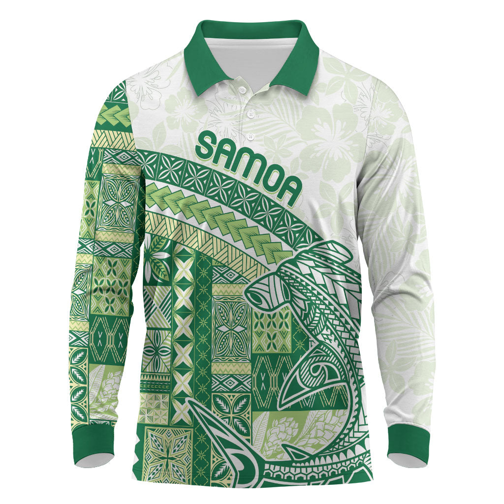 Samoa Mamanu Siapo Forest Green Long Sleeve Polo Shirt Tatau Malie LT7 Forest Green - Polynesian Pride