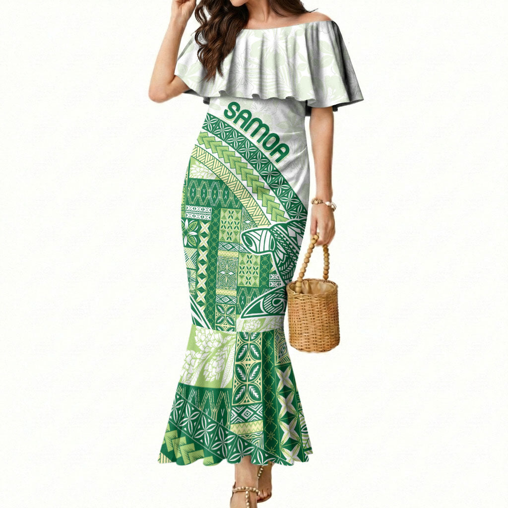 Samoa Mamanu Siapo Forest Green Mermaid Dress Tatau Malie LT7 Women Forest Green - Polynesian Pride