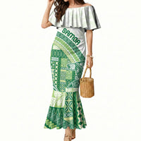 Samoa Mamanu Siapo Forest Green Mermaid Dress Tatau Malie LT7 Women Forest Green - Polynesian Pride