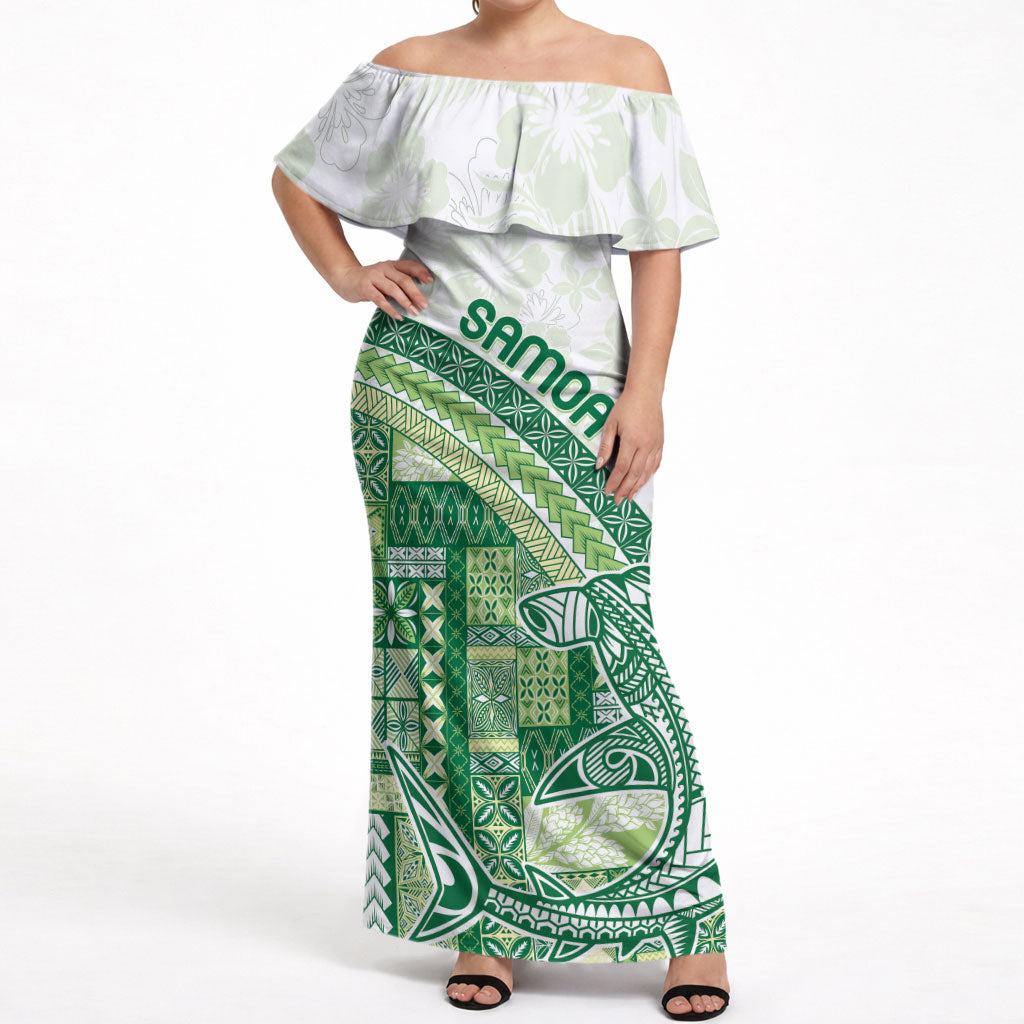 Samoa Mamanu Siapo Forest Green Off Shoulder Maxi Dress Tatau Malie LT7 Women Forest Green - Polynesian Pride