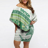 Samoa Mamanu Siapo Forest Green Off Shoulder Short Dress Tatau Malie LT7 Women Forest Green - Polynesian Pride