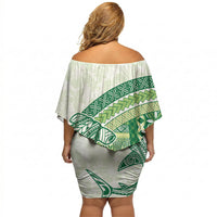 Samoa Mamanu Siapo Forest Green Off Shoulder Short Dress Tatau Malie LT7 - Polynesian Pride